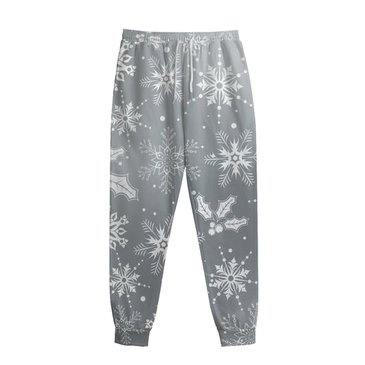 Silver And White Snowflake Pattern Print Sweatpants