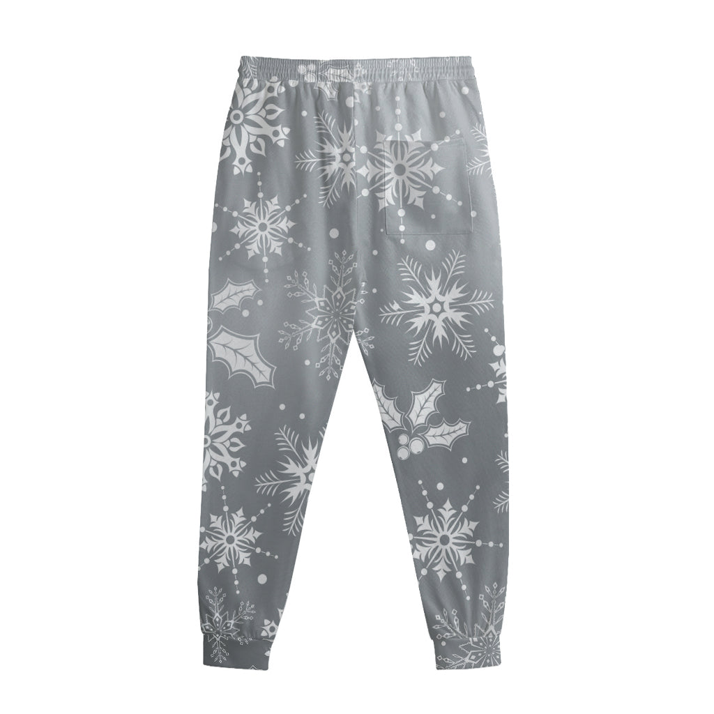 Silver And White Snowflake Pattern Print Sweatpants