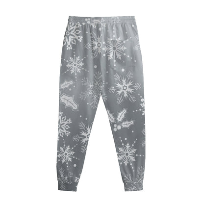 Silver And White Snowflake Pattern Print Sweatpants