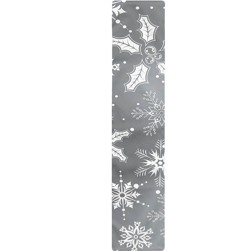 Silver And White Snowflake Pattern Print Table Runner