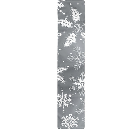 Silver And White Snowflake Pattern Print Table Runner
