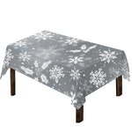 Silver And White Snowflake Pattern Print Tablecloth