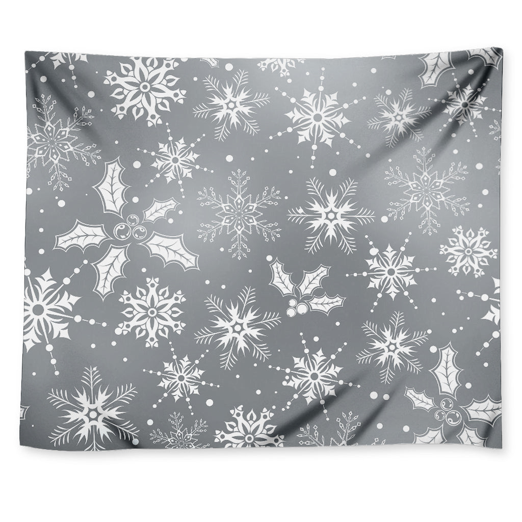 Silver And White Snowflake Pattern Print Tapestry
