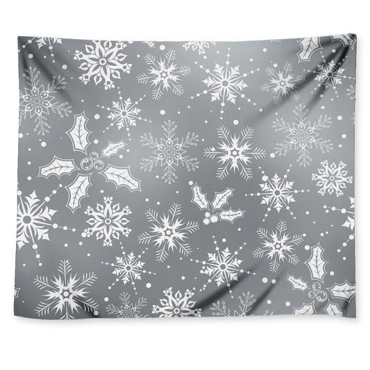 Silver And White Snowflake Pattern Print Tapestry