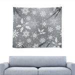 Silver And White Snowflake Pattern Print Tapestry