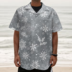 Silver And White Snowflake Pattern Print Textured Short Sleeve Shirt