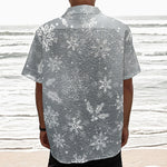 Silver And White Snowflake Pattern Print Textured Short Sleeve Shirt