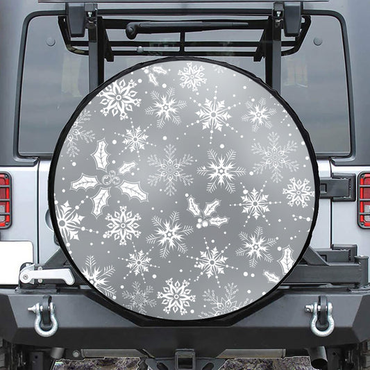Silver And White Snowflake Pattern Print Tire Cover