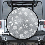 Silver And White Snowflake Pattern Print Tire Cover