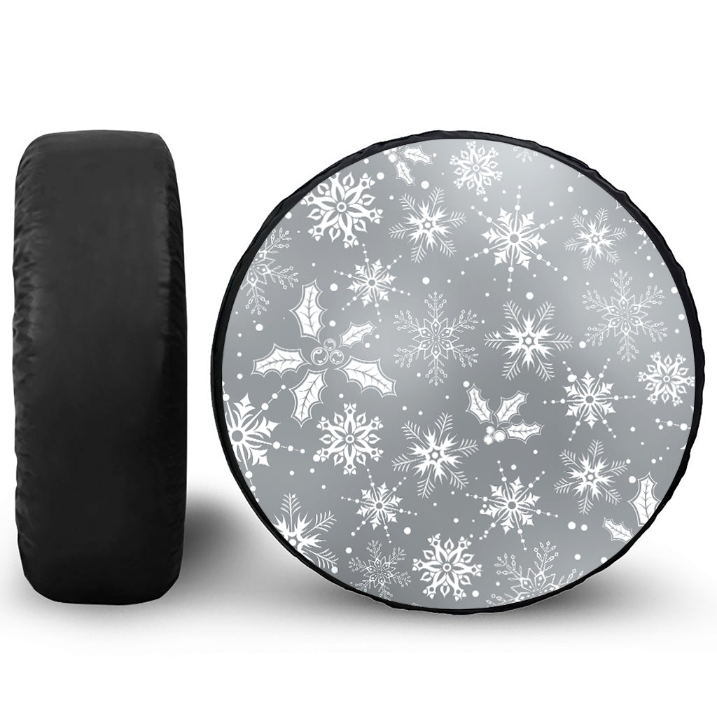 Silver And White Snowflake Pattern Print Tire Cover