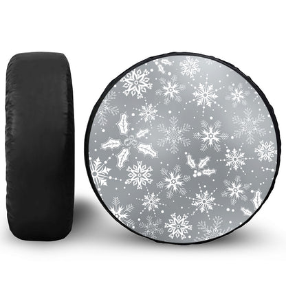 Silver And White Snowflake Pattern Print Tire Cover