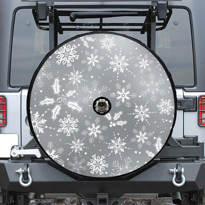 Silver And White Snowflake Pattern Print Tire Cover With Camera Hole