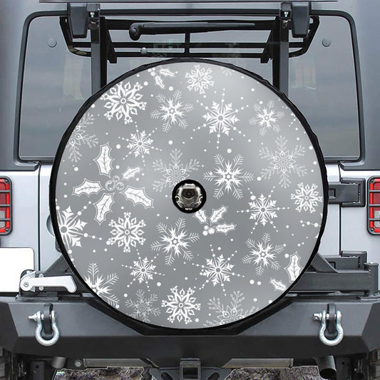 Silver And White Snowflake Pattern Print Tire Cover With Camera Hole