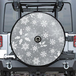 Silver And White Snowflake Pattern Print Tire Cover With Camera Hole