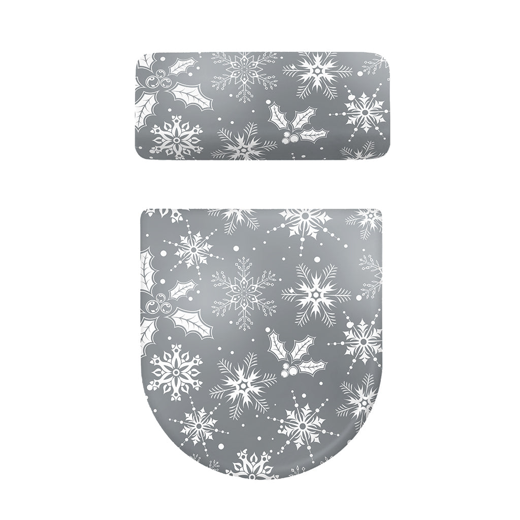 Silver And White Snowflake Pattern Print Toilet Lid And Tank Cover Set