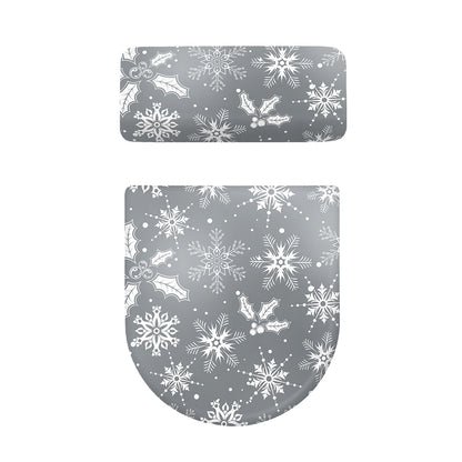 Silver And White Snowflake Pattern Print Toilet Lid And Tank Cover Set