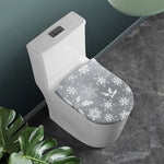 Silver And White Snowflake Pattern Print Toilet Lid Cover