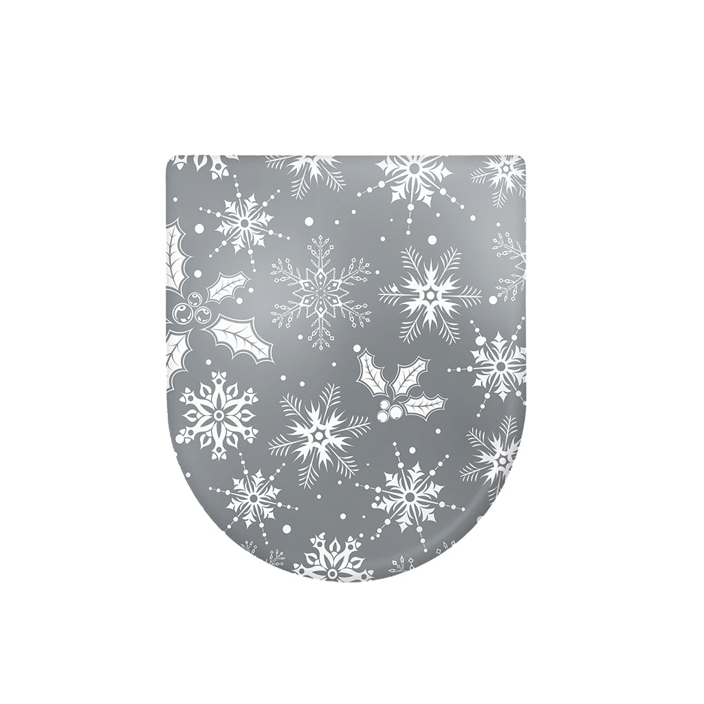 Silver And White Snowflake Pattern Print Toilet Lid Cover