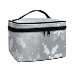 Silver And White Snowflake Pattern Print Travel Makeup Bag