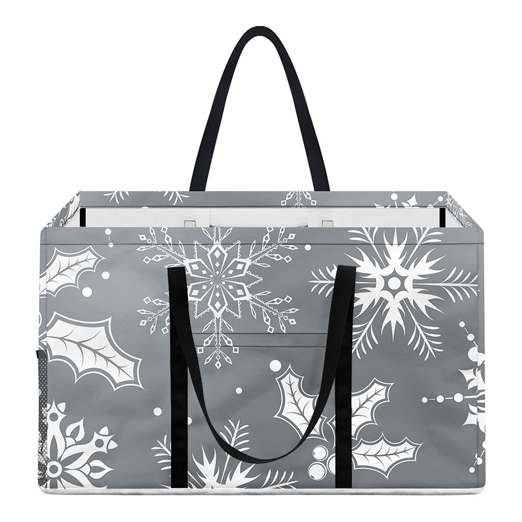 Silver And White Snowflake Pattern Print Utility Tote Bag