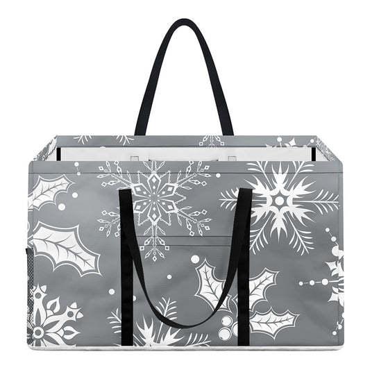 Silver And White Snowflake Pattern Print Utility Tote Bag