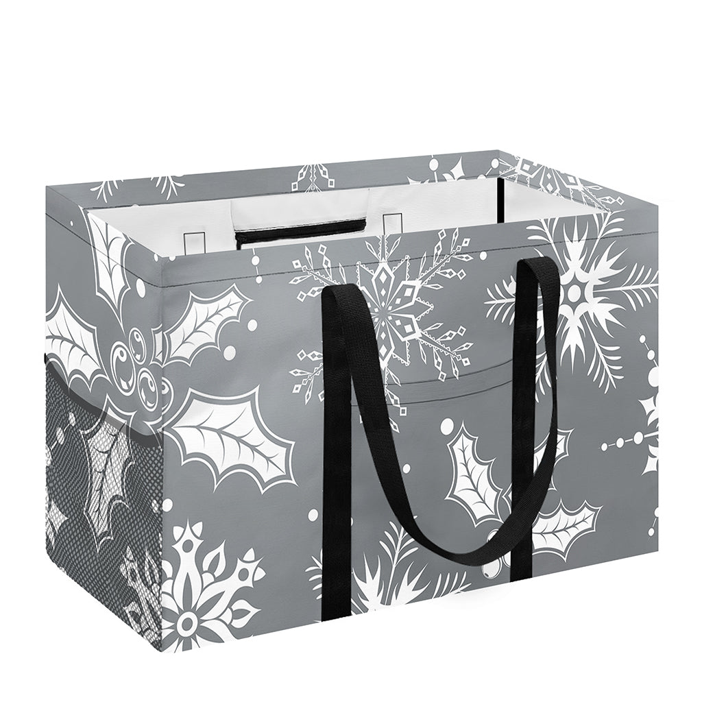 Silver And White Snowflake Pattern Print Utility Tote Bag
