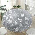 Silver And White Snowflake Pattern Print Waterproof Round Tablecloth