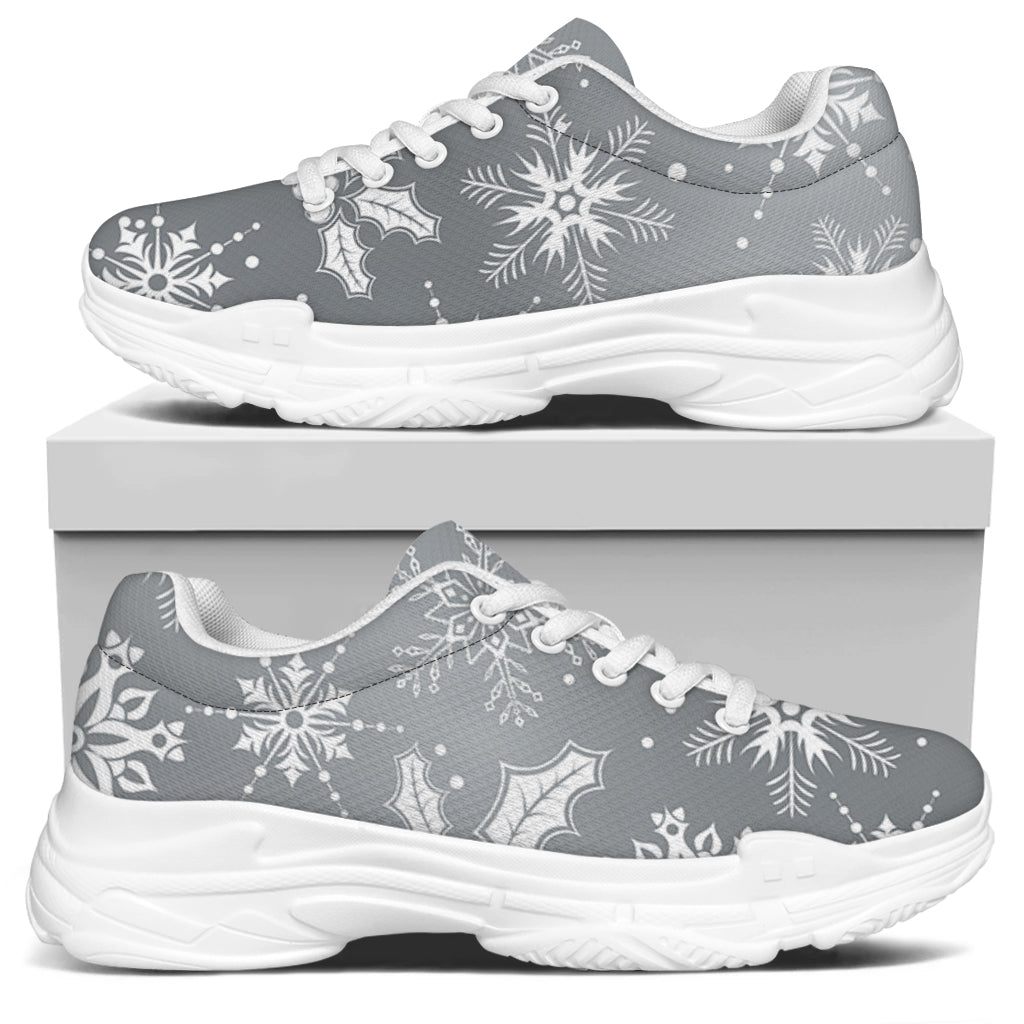 Silver And White Snowflake Pattern Print White Chunky Shoes