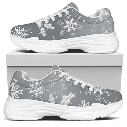Silver And White Snowflake Pattern Print White Chunky Shoes