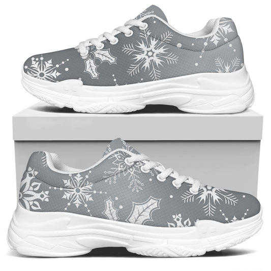 Silver And White Snowflake Pattern Print White Chunky Shoes