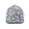 Silver And White Snowflake Pattern Print White Mesh Trucker Hat
