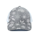 Silver And White Snowflake Pattern Print White Mesh Trucker Cap