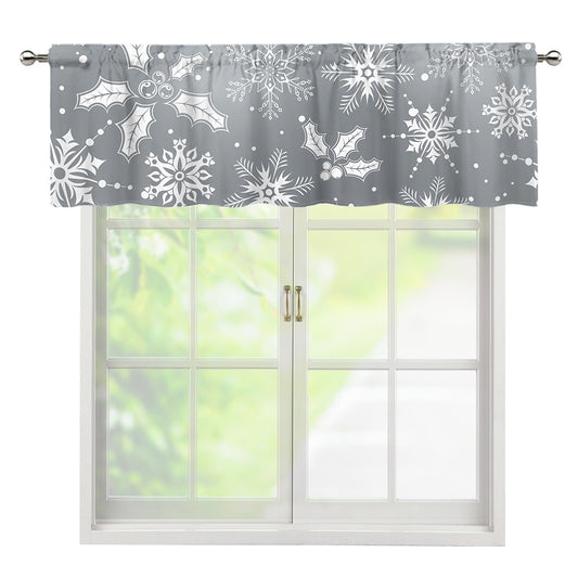 Silver And White Snowflake Pattern Print Window Valance