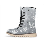 Silver And White Snowflake Pattern Print Winter Boots
