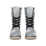 Silver And White Snowflake Pattern Print Winter Boots