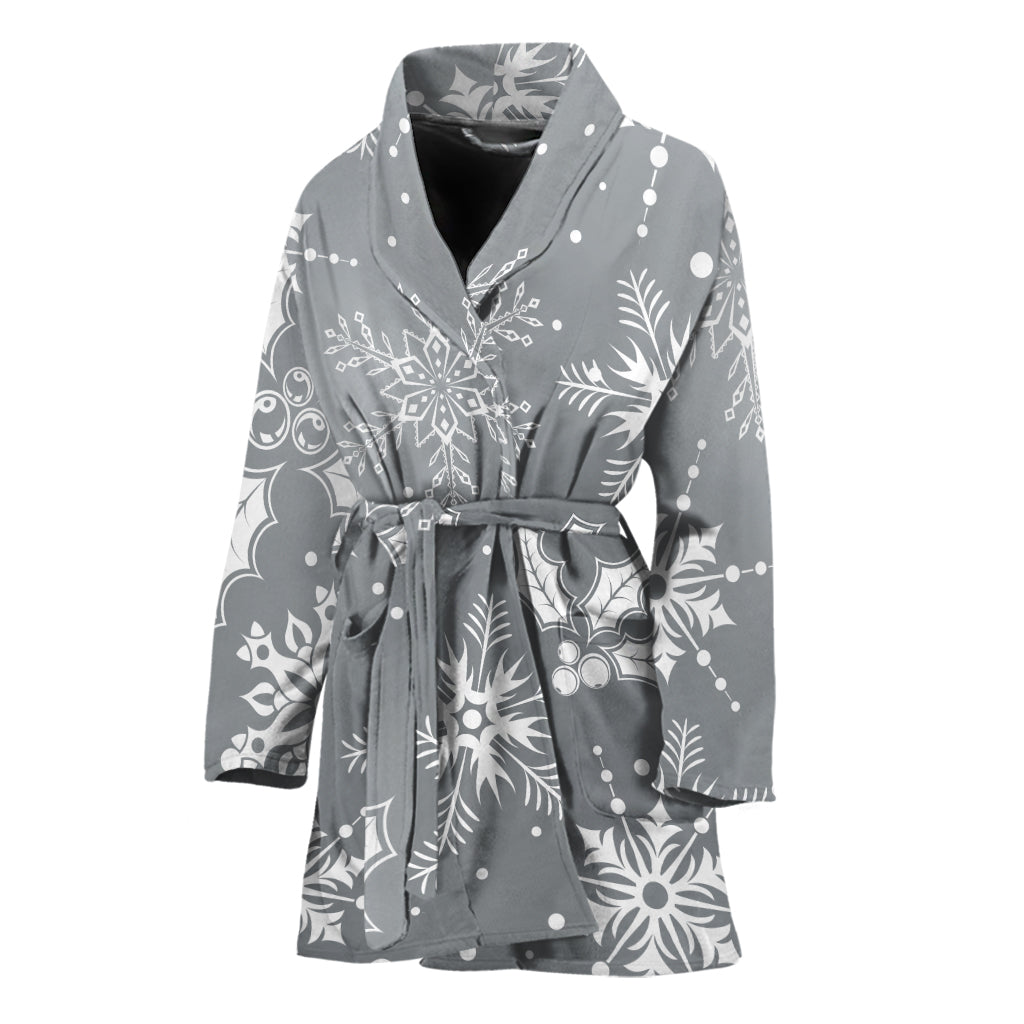 Silver And White Snowflake Pattern Print Women's Bathrobe