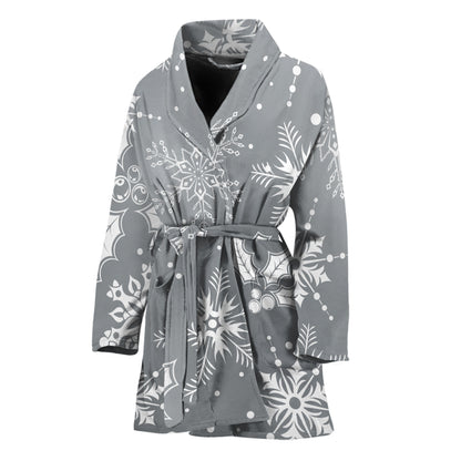 Silver And White Snowflake Pattern Print Women's Bathrobe