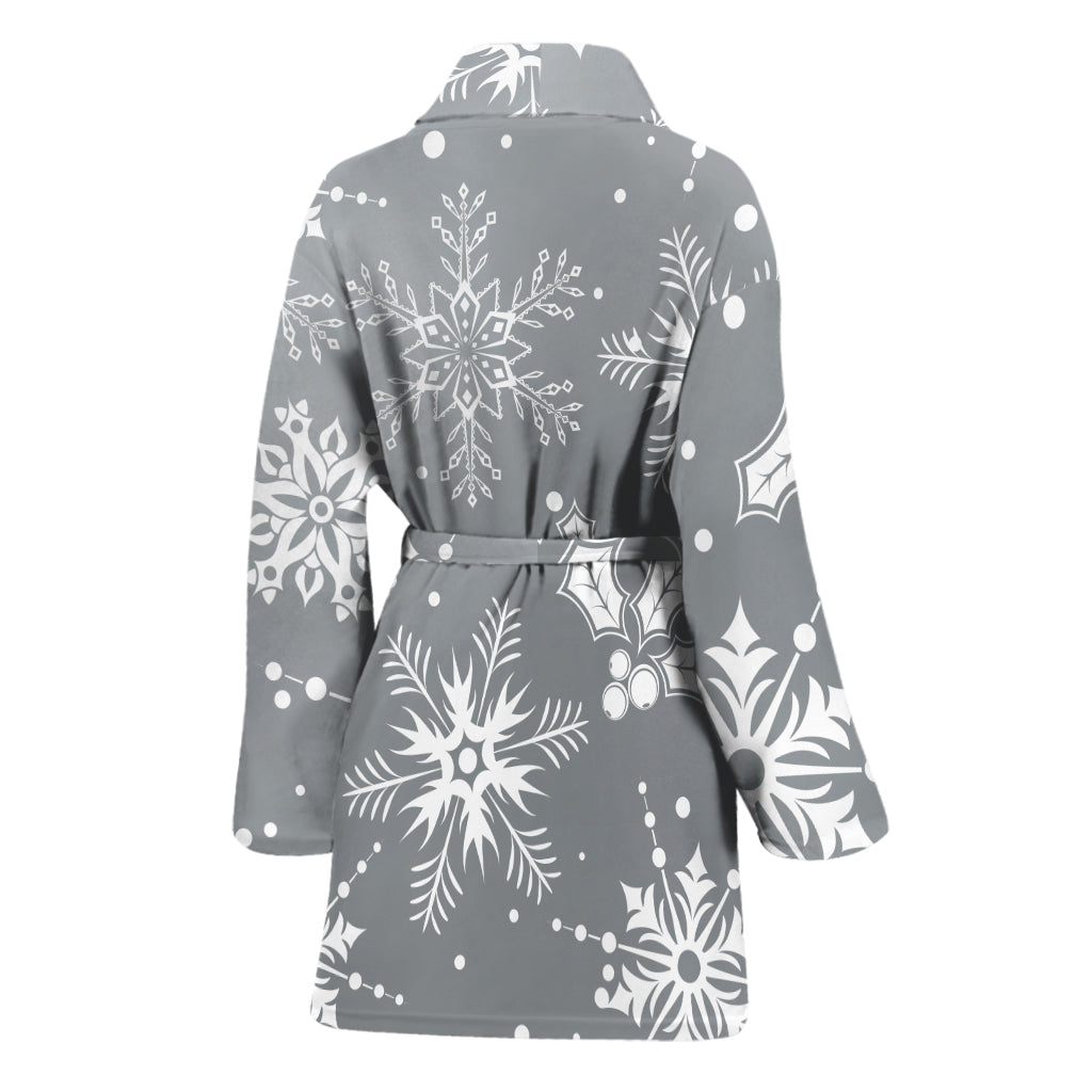 Silver And White Snowflake Pattern Print Women's Bathrobe