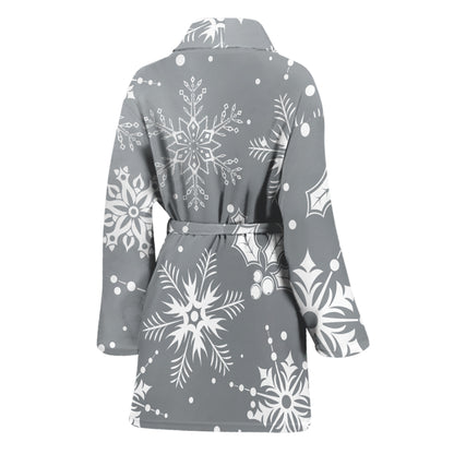 Silver And White Snowflake Pattern Print Women's Bathrobe
