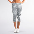 Silver And White Snowflake Pattern Print Women's Capri Leggings