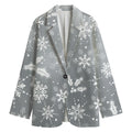 Silver And White Snowflake Pattern Print Women's Cotton Blazer