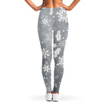 Silver And White Snowflake Pattern Print Women's Leggings
