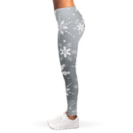 Silver And White Snowflake Pattern Print Women's Leggings