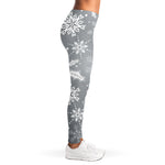 Silver And White Snowflake Pattern Print Women's Leggings