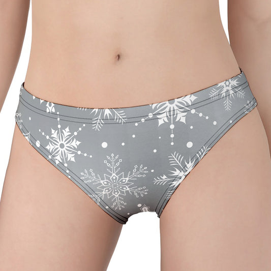 Silver And White Snowflake Pattern Print Women's Panties