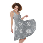 Silver And White Snowflake Pattern Print Women's Sleeveless Dress