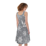 Silver And White Snowflake Pattern Print Women's Sleeveless Dress