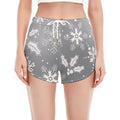 Silver And White Snowflake Pattern Print Women's Split Running Shorts