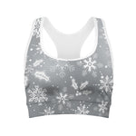 Silver And White Snowflake Pattern Print Women's Sports Bra
