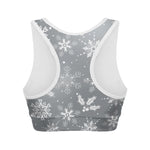 Silver And White Snowflake Pattern Print Women's Sports Bra